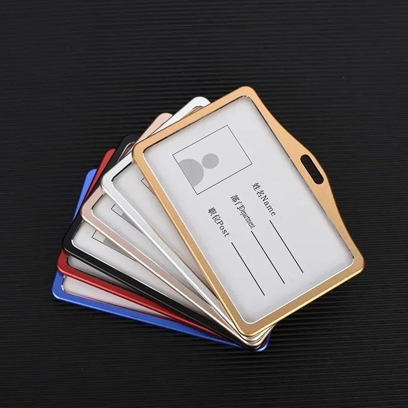 Gold Silver Card Cover Women Aluminum Alloy Work Name Card Holders Case Business Work Card ID Badge Lanyard Holder Metal Bags