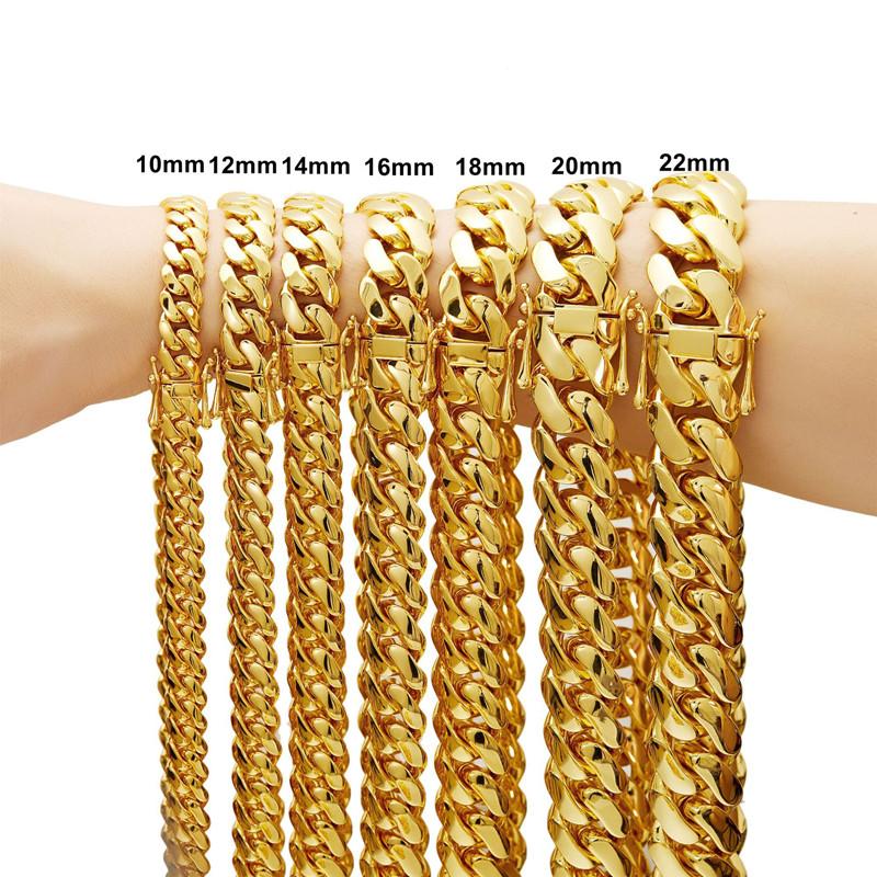 Cadenas Cubana Hip Hop Jewelry Luxury Gold Plated Choker Stainless Steel Miami Cuban Link Chain Necklace for Men