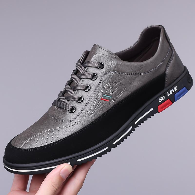 

Мужская обувь большого размера 50 размер 2024 осень новые мужские повседневные кожаные туфли мужские туфли на мягкой подошве с мягкими боками на шнуровке 8766 49 серый