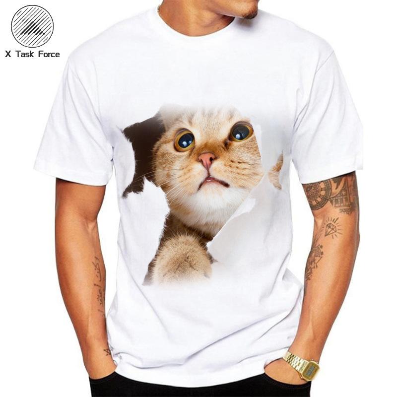 Summer Round Neck 3D Cat Printed Top Fashionable Casual Short Sleeved Men's T-shirts