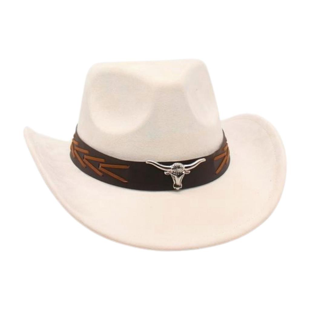 Ethnic Style Brown Cow Head Suede Top Hat Western Cowboy Hat Stage Jazz Hat