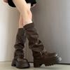 Fashion retro British style thick heel platform boots women's 2025 autumn and winter new simple and versatile height-increasing fashion boots