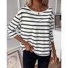 Women's Medium Sleeve Crew Neck Striped T-Shirt Loose Top