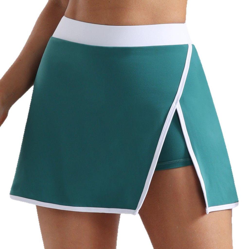 Women's Quick-Dry Color Block Two-Piece Yoga Tennis Skirt with Built-in Bodycon Shorts