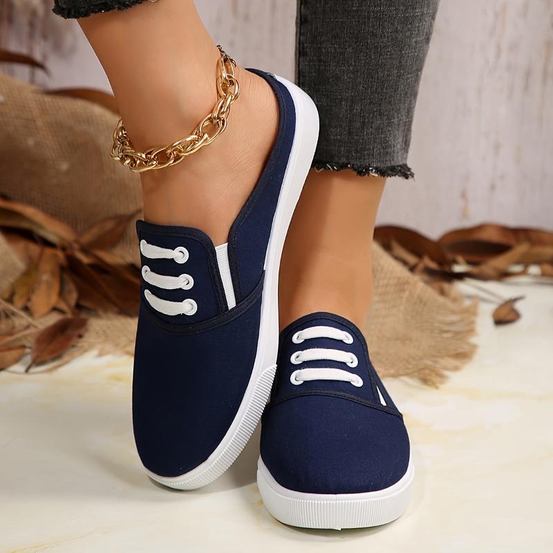 Women'S Solid Color Minimalist Sneakers, Slip On Lightweight Flat Soft Sole Shoes, Low-Top Comfort Daily White Shoes