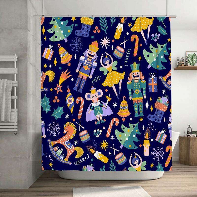 

Tu Unique Christmas Shower Curtain Festive Holiday Decor Bathroom Set Waterproof Vintage Style Winter Themed Backdrop W60H190(CM)-1 Pcs