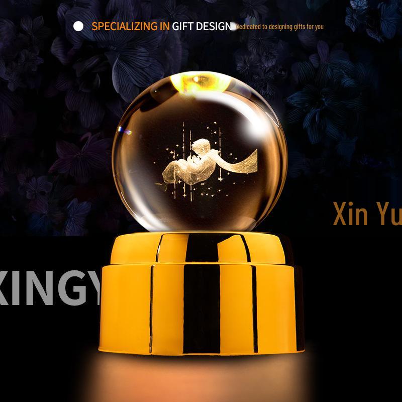 Creative Rotating Crystal Ball Night Light: Decorative Craft for Bedroom Atmosphere and Festive Gift.