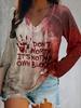 Halloween Bloody Print 3D Graphic Long Sleeve T-Shirt Casual V-Neck Top Polyester Breathable Women's Fashion Apparel