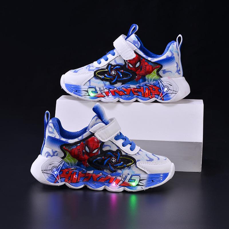 2025 Spring/Summer Boys' Breathable Light-Up Mesh Running Shoes - Trendy Cartoon Luminous Sneakers for Little Boys