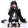 [SDSXZWG] Women's Long-Sleeved Sweatshirt with Print and Ribbon, Loose Fit, Stylish, Gal, Lolita, Cut and Sew Pullover, Schoolgirl Style, Commuting We