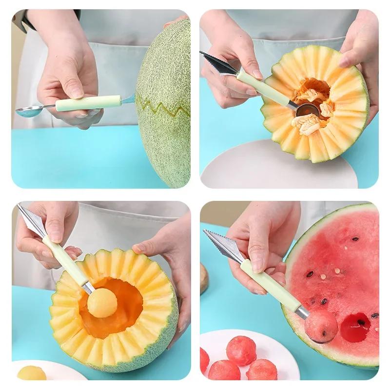 1PC Creative Fruit Carving Knife Watermelon Baller Ice Cream Dig Ball Scoop Spoon Baller Diy Assorted Cold Dishes Tool