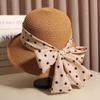 Polka Dot Straw Sun Hat Bowknot Wide Brim Casual Sun Protection Hats Stylish Breathable Foldable Beach Hat for Women
