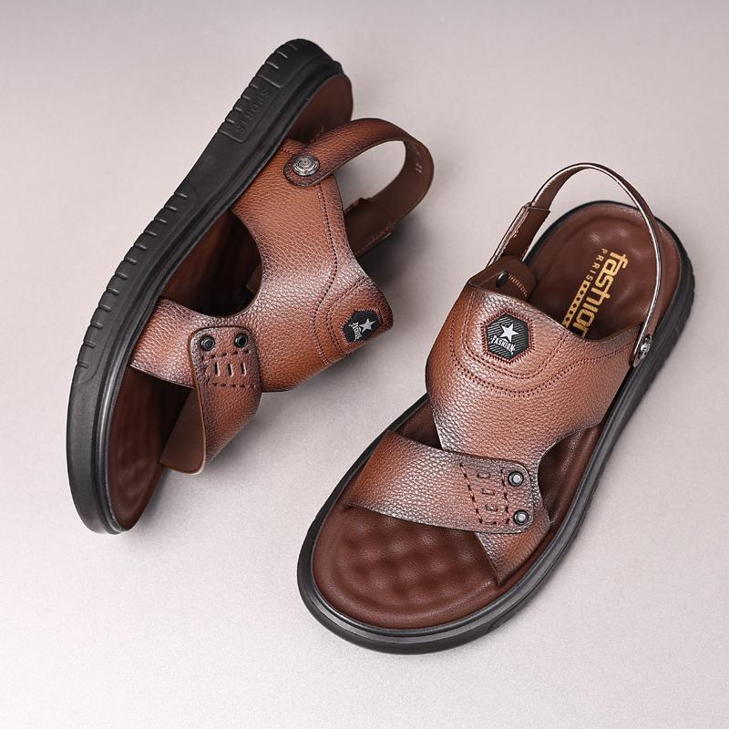 Fashion Fashion Men's Summer Shoes New Retro Leather Sandals Non-slip Beach Flats Dual-Purpose Male Slippers Travel Flip-flops Half Drag