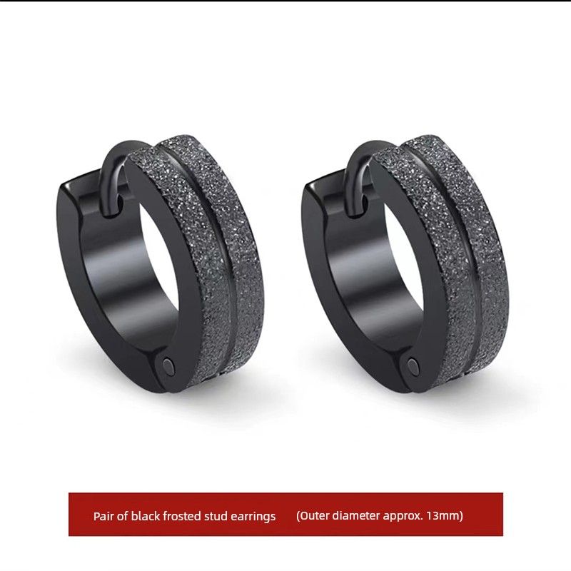 Fashion Trendy Hip Hop Style Titanium Steel Earrings Single Frosted Ear Ring Fashionable Man Simple Simple Bracelet Ear Clip Circle Ear Studs