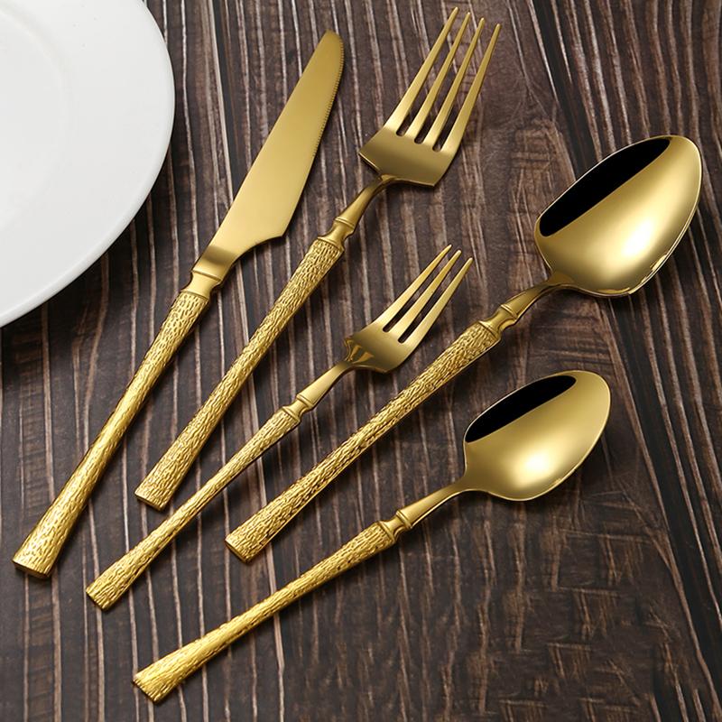 6/30pcs Golden Waist Knife, Fork and Spoon Stainless Steel Tableware Set Dessert Fork and Spoon Steak Knife, Fork and Spoon