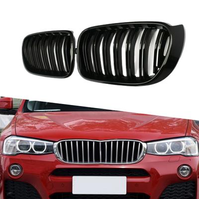 1 paar glanzend zwarte voorste nierenroosters 51117338571 51117338572 51137367422 voor BMW X3 X4-serie F25 F26 14-16