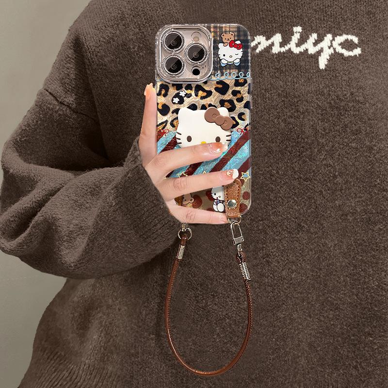 Leopard Print Kt Cat Doll for Apple 16promax Mobile Phone Case Iphone13 Glacier Pattern 15 with Lanyard 14 Women