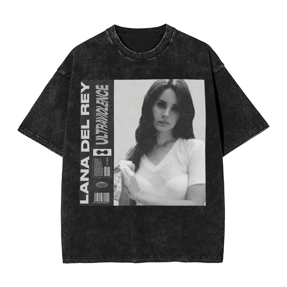 Lana Del Rey CANTANTE Maglietta Stampata Lavata Streetwear Hip Hop T-shirt Casual per Uomo Donna Cotone Streetwear