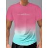 Summer Round Neck 3D Gradient Letters Print Top Fashionable Casual Short Sleeved Men's T-shirts