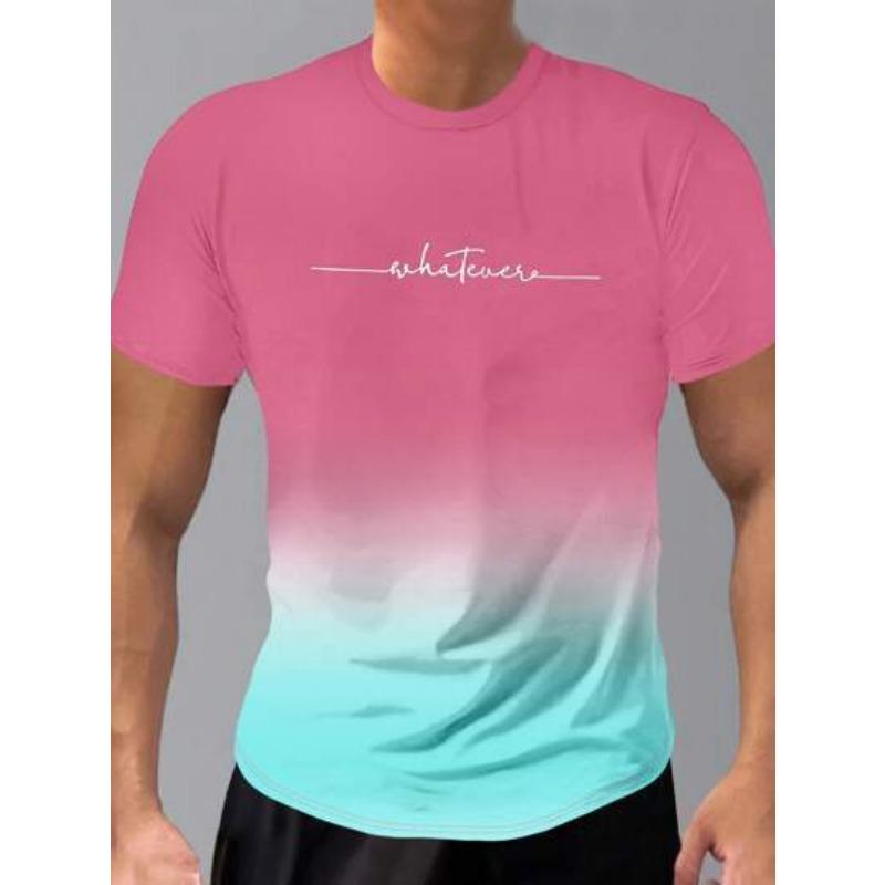 Summer Round Neck 3D Gradient Letters Print Top Fashionable Casual Short Sleeved Men's T-shirts
