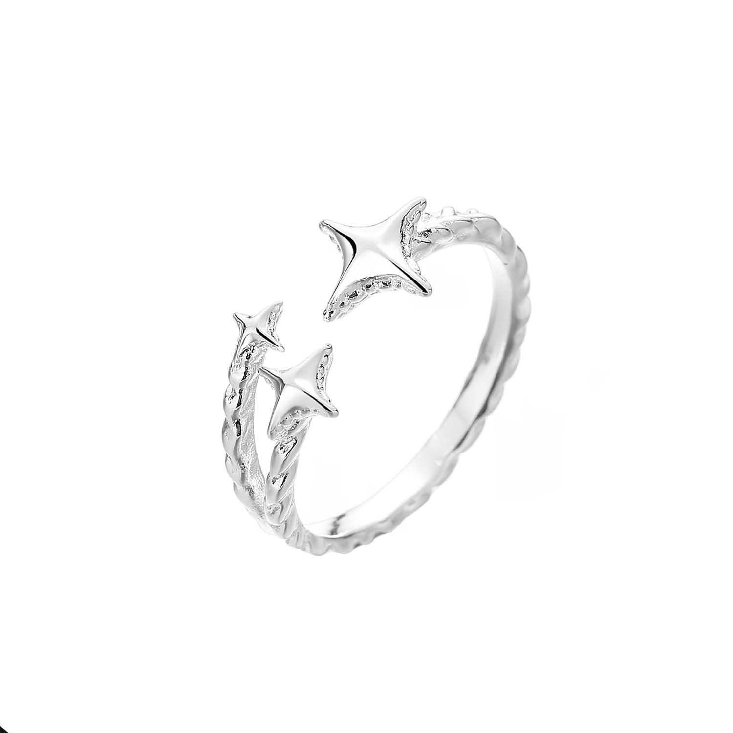 

2025 New Korean Silver Color Four Pointed Star Rings For Women Simple Y2k Cross Star Opening Adjustable Finger Ring Jewelry Gift серебряный