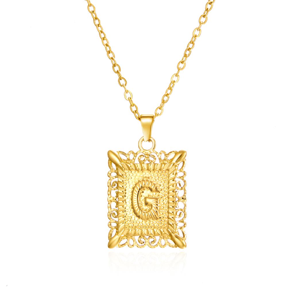 Exquisite Gold Color Initial Pendant Necklace for Women Men Stainless Steel Geometric Alphabet Necklace Friendship Jewelry