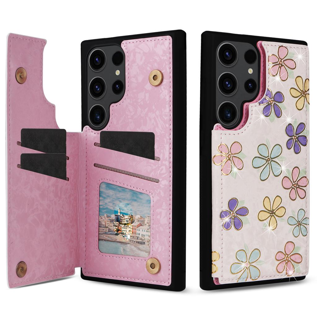 For Samsung Galaxy S23 Ultra Case Kickstand PU Leather+TPU Floral Phone Cover