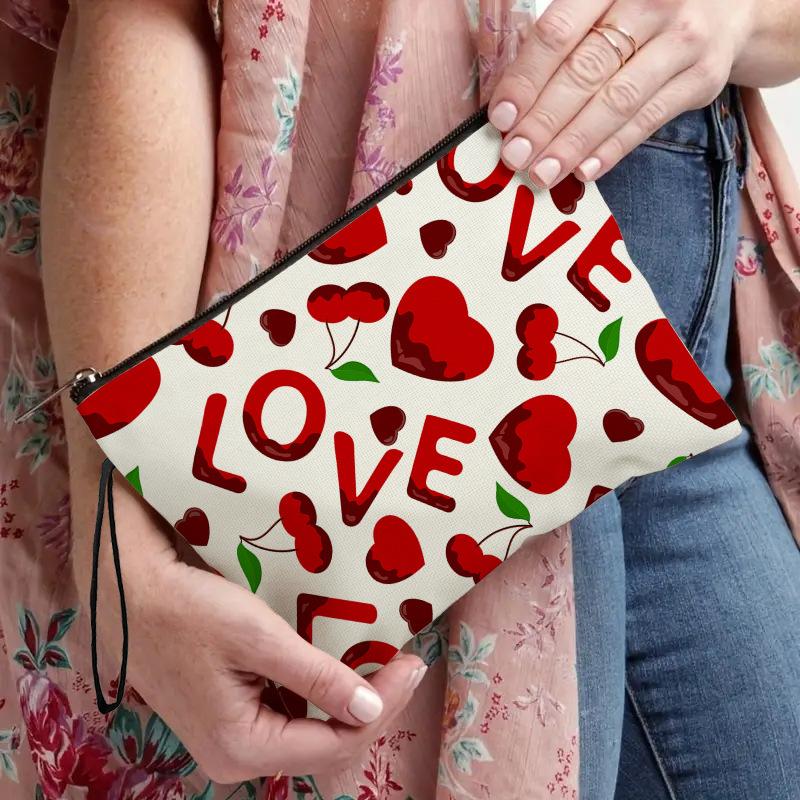 Love Printed Valentine's Day Heart Makeup Pouch Bag Large Capacity Lipsticks Handbag Portable Cosmetic Storage Bag For Gift