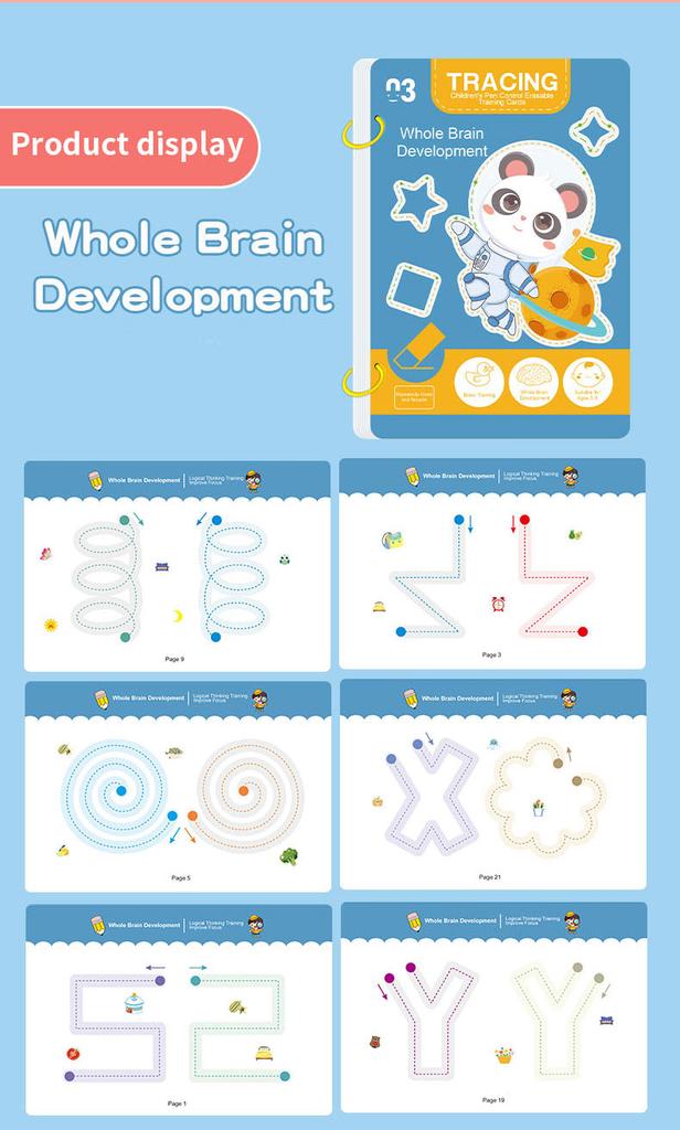 34-Page Reusable Magic Exercise Book Kit | Whole-Brain Development Pen Control Coaching & Painting Enlightenment Writing Skills Learning