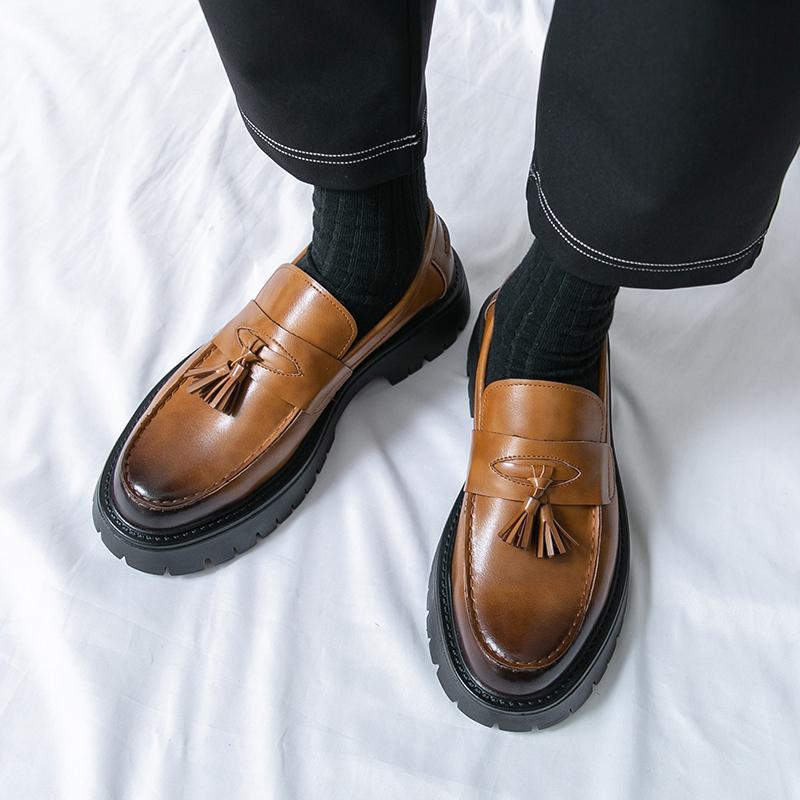 Men's Trendy Height-Increasing Leather Loafers - Thick Sole, Large Size, Casual Business Shoes