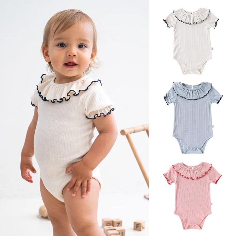Baby Romper A Pure Cotton Short-sleeved Spring and Summer Baby Clothes for Boys and Girls Baby Lace Collar Triangle Romper