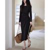 Demana Women's Tie-Waist H-Line Long-Sleeve Knit Dress