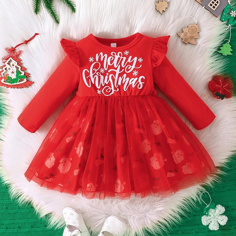 Baby Weihnachtskleid für Mädchen Cartoon Weihnachtsmann Kleider Festival Party Kleid Frohe Weihnachten Babykleidung Mädchen Weihnachtskleid