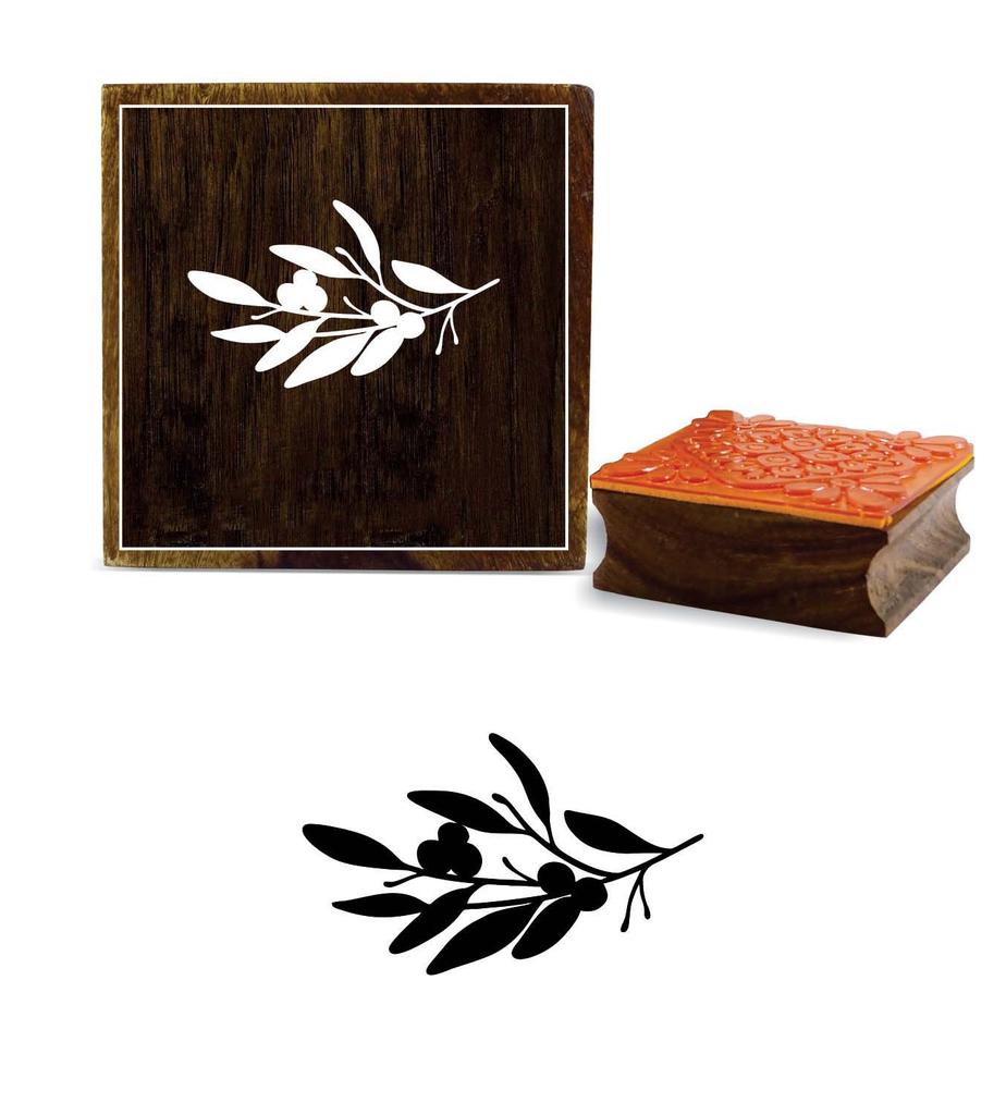 Printtoo Olive Branch With Leaves Design Brown Wooden Rubber Stamp Print Block-2 x 2