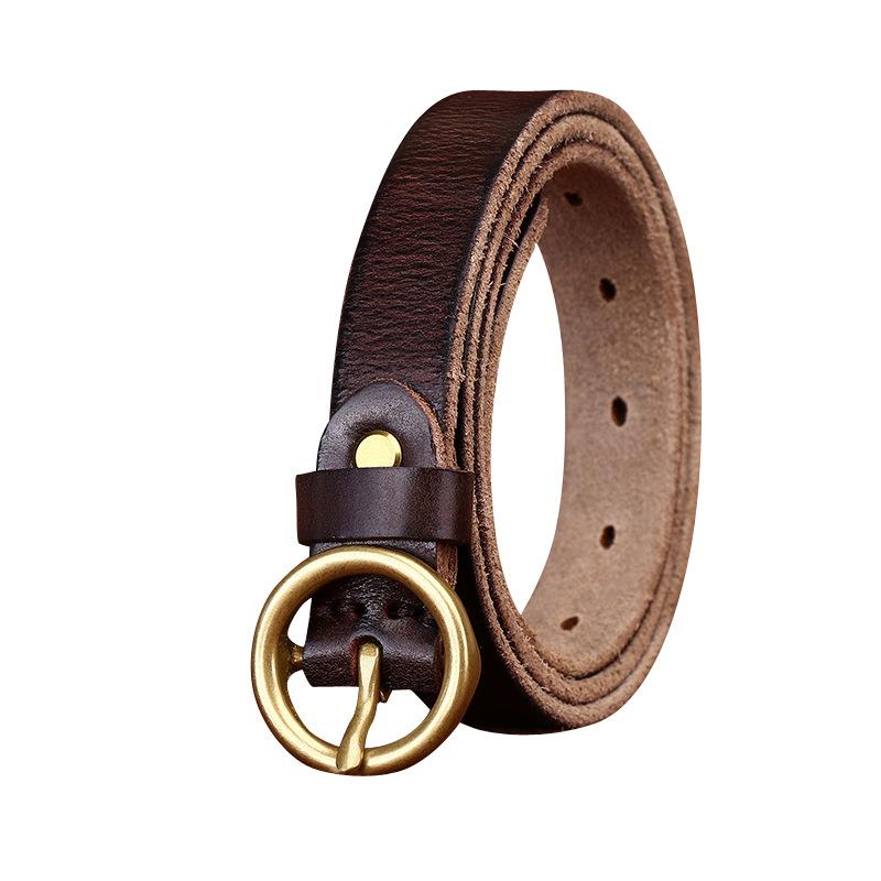 2.3Cm Wide Retro Washed First Layer Cowhide Round Buckle Belt Women'S Genuine Leather Casual Versatile Jeans Belt Women