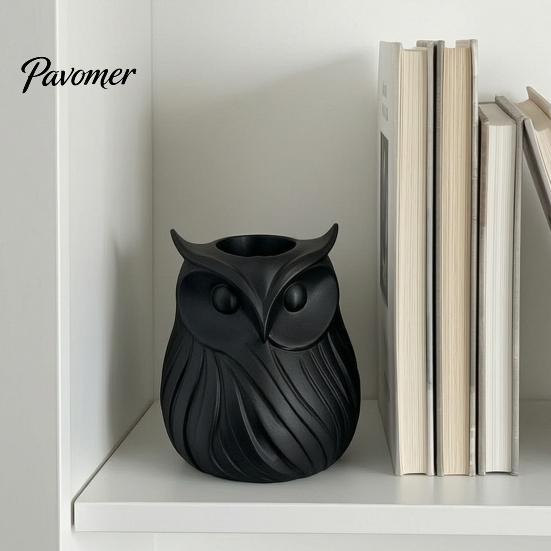 Frosted Texture Pen Holder 3D Printed Owl Holder, 2 in 1 Flower Vase Pencil Desk Organizer, Cute Plastic Makeup Brush Home Office Decor