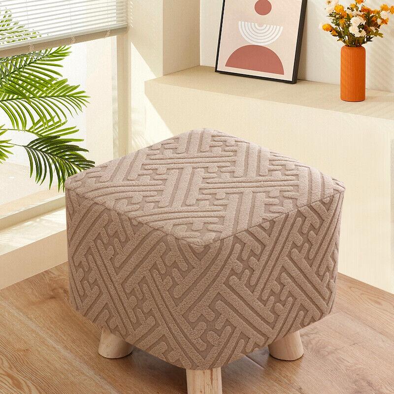1pc Small Footstool Cover Round Square Stretch Jacquard Ottoman Slipcover Dustproof Seat Cover Living Room ChairCover Home Decor