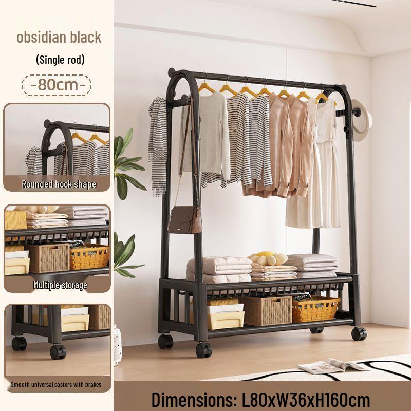 Movable Floor-Standing Coat and Clothes Rack for Bedroom Use