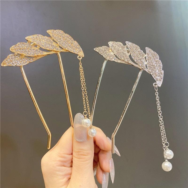 Elegant Women Bowknot U Shape Rhinestone Hairpins Metal Hair Sticks Hairclip Bridal Wedding Banquet Hair Accessories Headwear