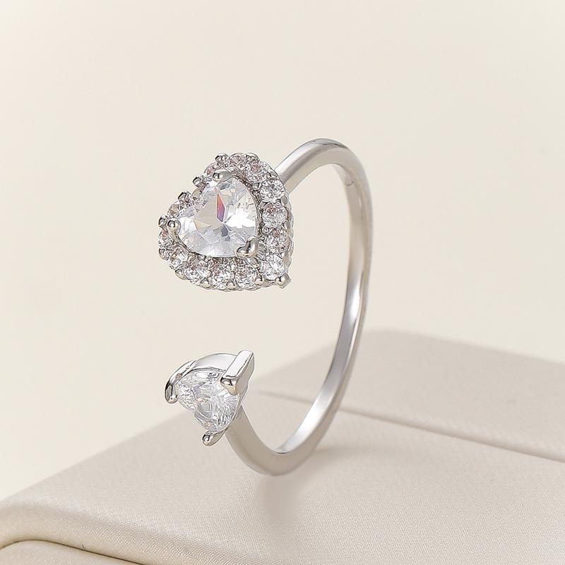 Luxury Cubic Zirconia Heart Shaped Opening Adjustable Rings for Women Personality Love Charms Ring Wedding Zircon Accessories . медный