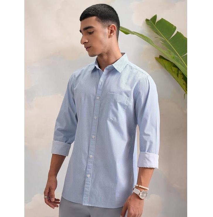Men's Cotton Striped Shirt, Regular Fit