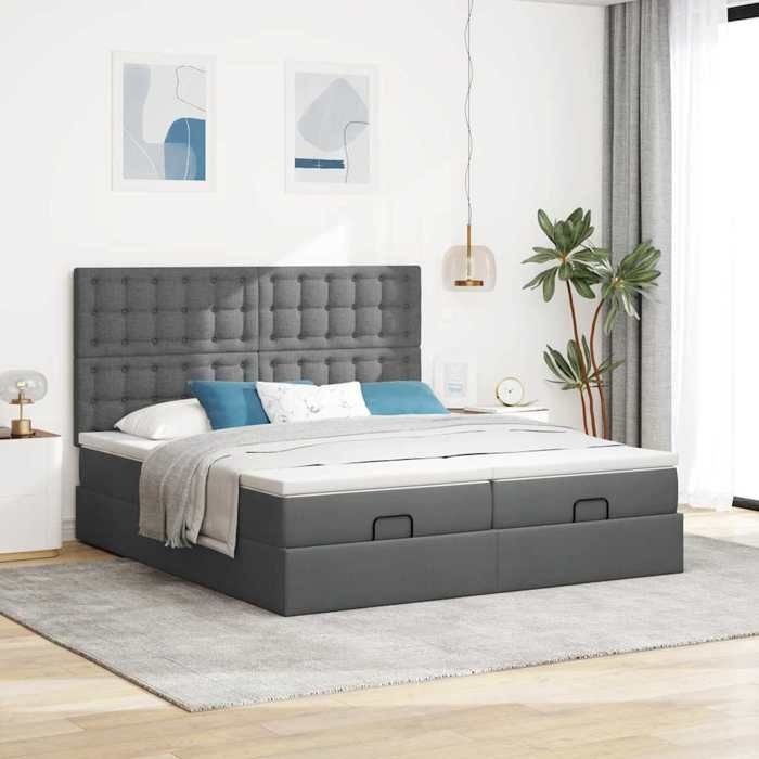 Exclusive House - Ottoman Bed Frame with Dark Grey Mattress 160x200cm Fabric
