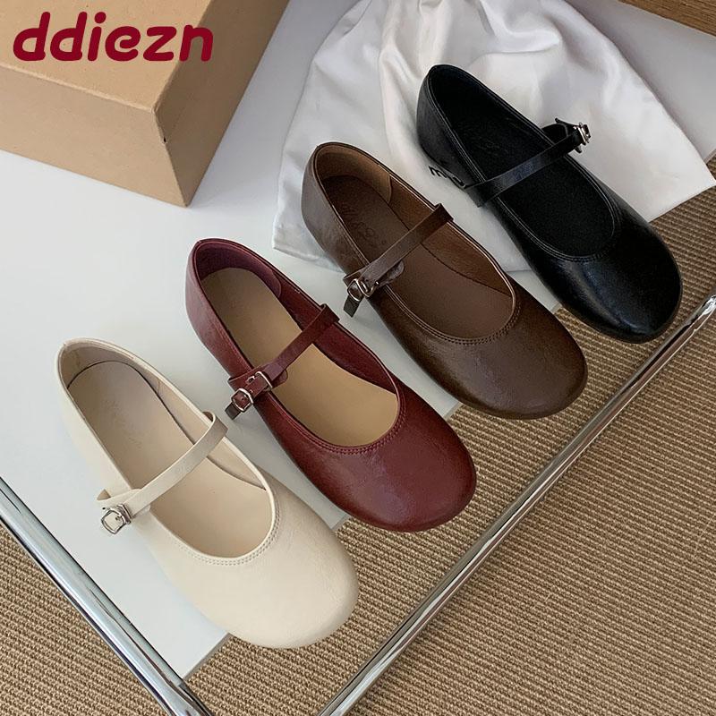 Fashion Fashion Buckle Strap Ladies Mary Janes Flats Shoes Soft Casual Female Shallow Footwear Round Toe Women Ballet Flats Shoes