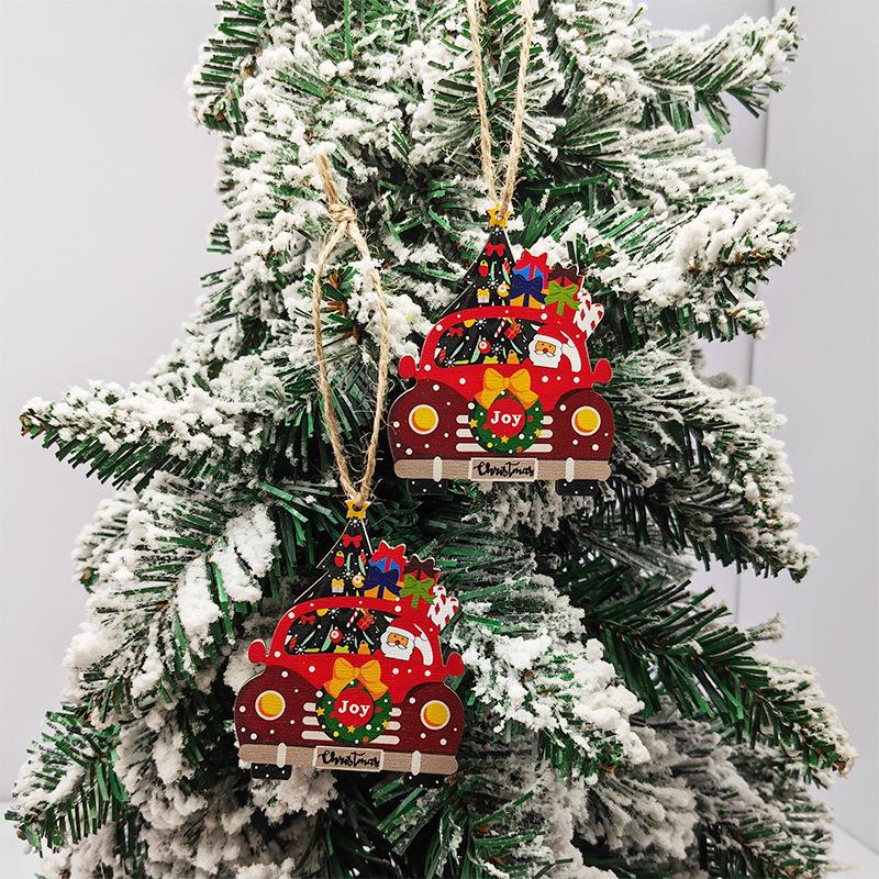 Christmas Wooden Santa Claus Car Pendant Decoration