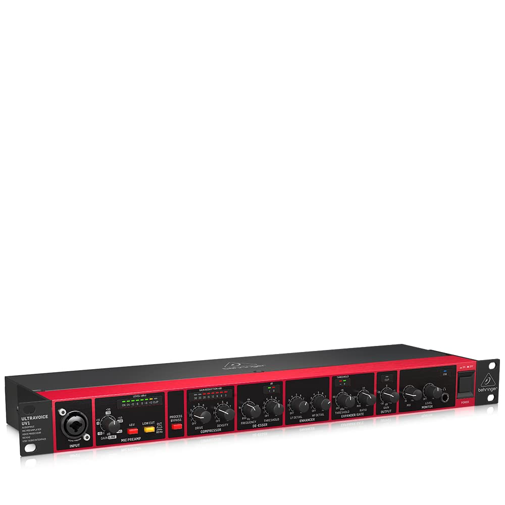 Behringer MIDAS Microphone Preamp Voice Processor 192kHz USB Audio Interface De-esser Compressor Enhancer 1U Size UV1 Red
