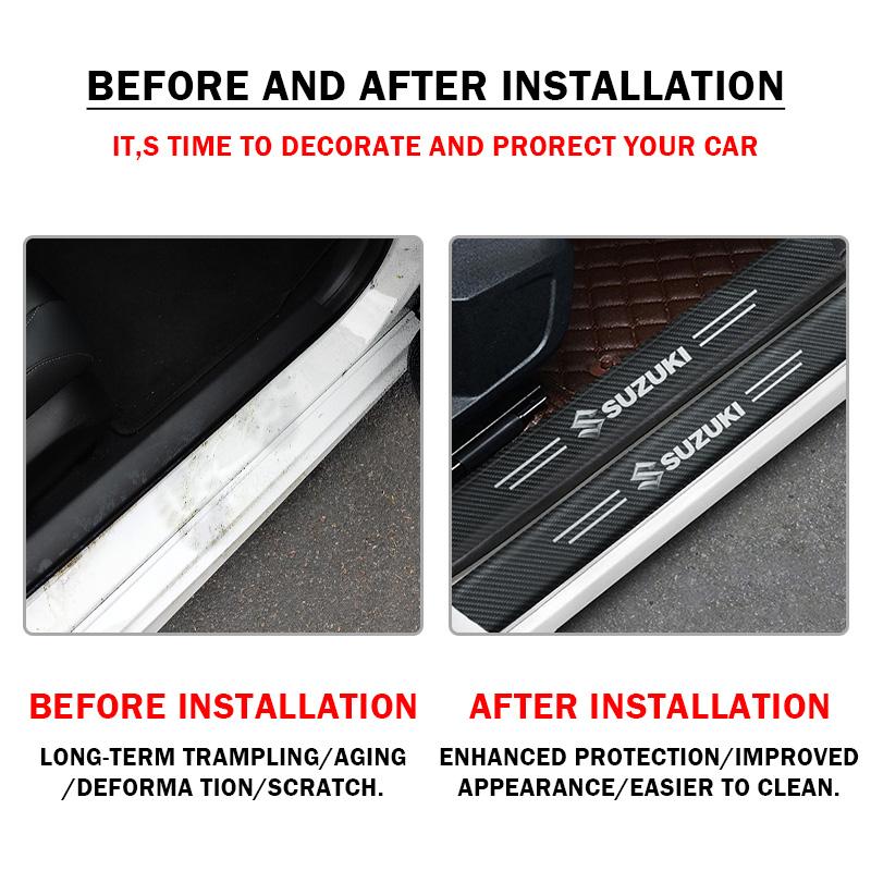 Carbon Fiber Door Sill Protector Leather Vinyl Sticker For Suzuki JIMNY Grand Vitara Sx4 Swift Alto Auto Trunk Threshold Decals