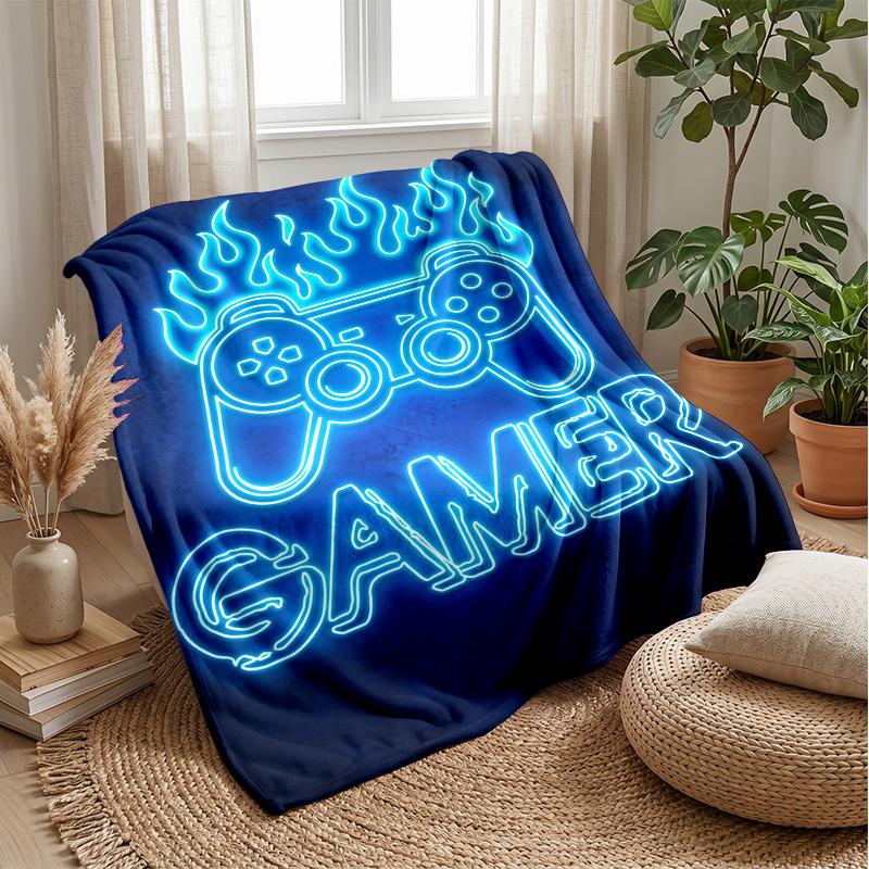 Fiery Gamepad Design Theme blanket Lightweight Warm Flannel Blanket Decorative Throw Blanket for Home Decoration