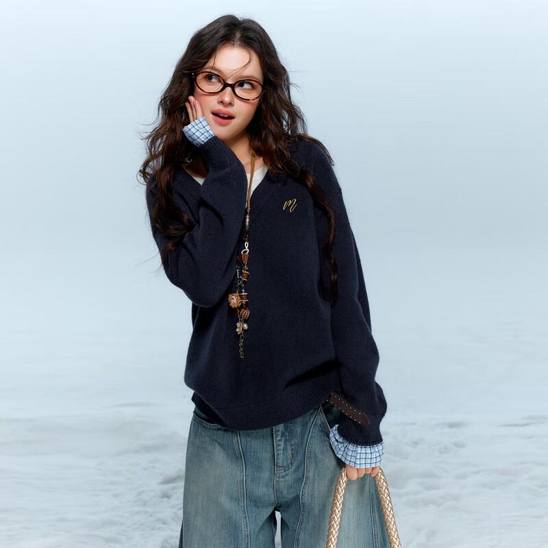 

Sancai Women s Faux Two-Piece Long Sleeve Knit Pullover S 155/80A