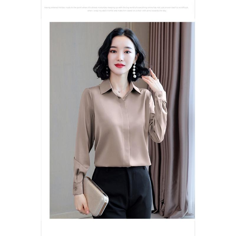 Spring and Autumn New Style Acetate Satin Design Stretch Imitation Silk Versatile Long-sleeved Satin Shirt for Women