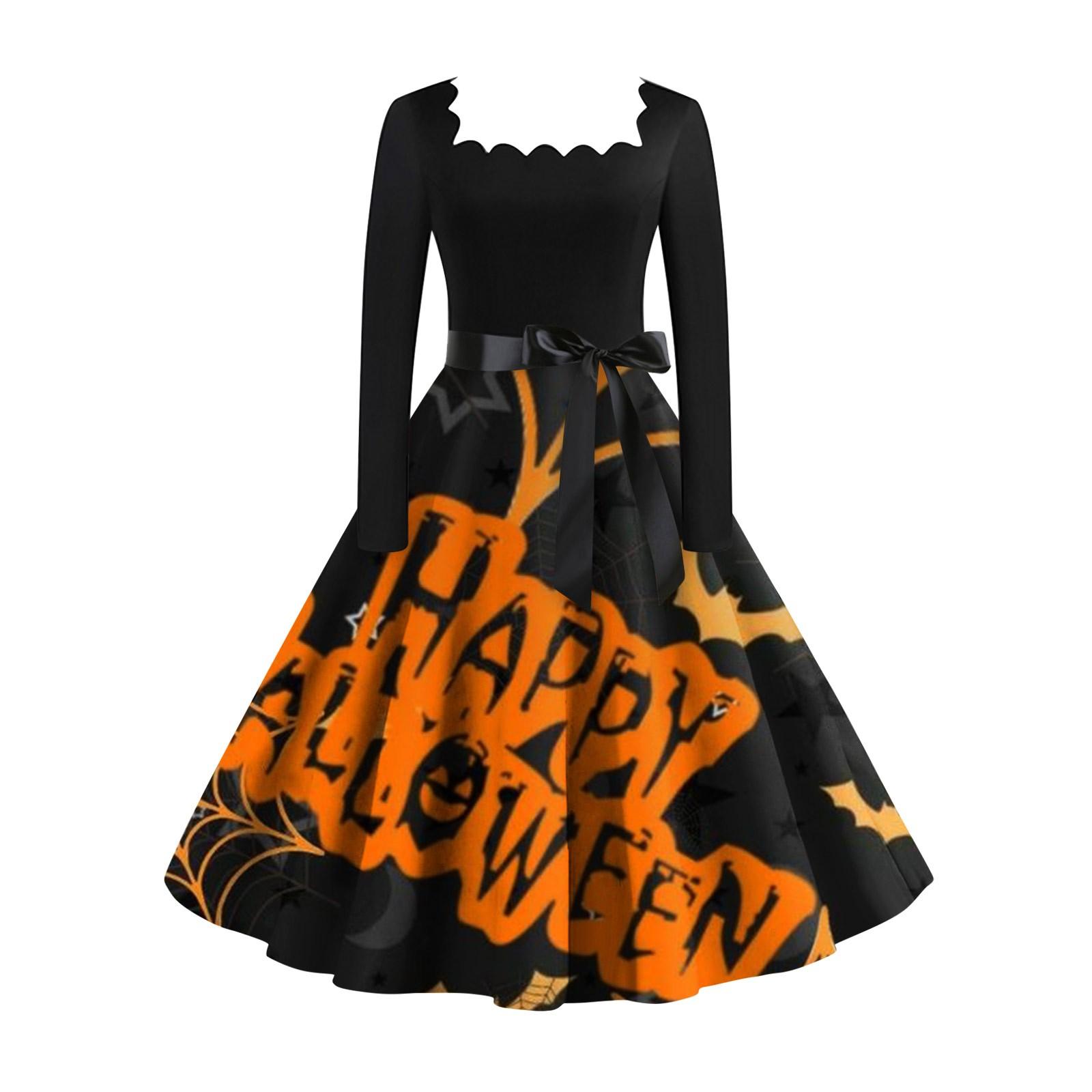 

Женское повседневное модное винтажное платье с длинным рукавом и принтом на Хэллоуин M жёлтый